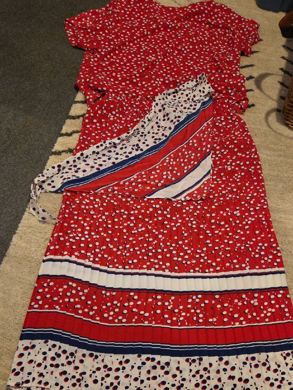 Worthington Red Polka Dot 3 Piece Blouse, Skirt, Hankerchief Set Vintage